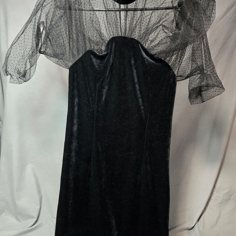 Zara Women’s Black Velvet Mini Dress with Mesh – Size Large